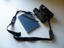 Binoculars and notebook
